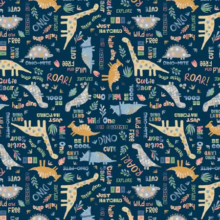 Baby Dino Flannel Words Navy - 14465FB-56