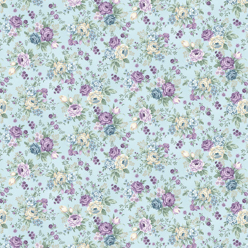 Twilight Garden Flannel - Floral on Aqua - F3191 17