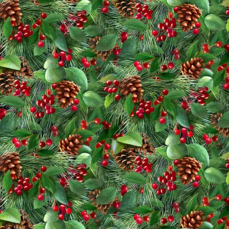Birds & Berries by Elizabeth's Studio - Pinecones & Berries - 40005-Green