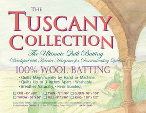 Tuscany Wool Batting 100% - Washable King 120" x 120"- TW120