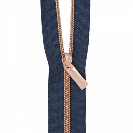 Navy #3 Nylon Rose Gold Coil Zipper