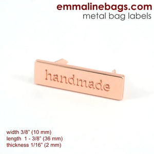 Metal Bag Label Handmade in Copper by Emmaline Bags